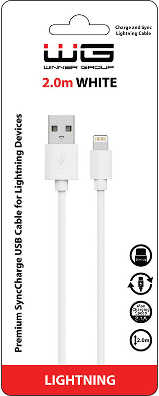 WG Dátový kábel USB-A_Lightning, 2,4 A, biely, 2 m